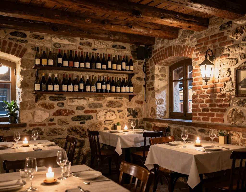 Interno rustico della trattoria